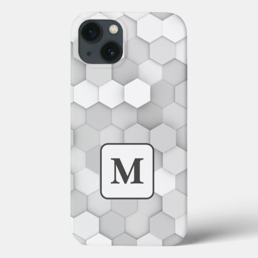 Monogram Wit en grijs Geometrisch Hexagon Patroon Case-Mate iPhone Case (Achterkant)