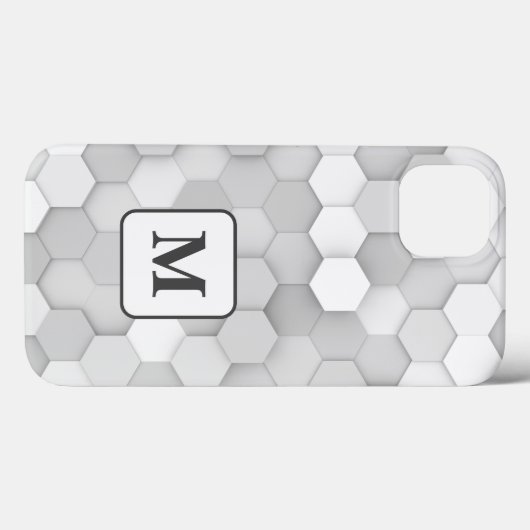 Monogram Wit en grijs Geometrisch Hexagon Patroon Case-Mate iPhone Case (Achterkant (horizontaal))