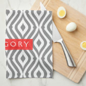 Monogram wit en grijs geometrisch patroon theedoek (Quarter Fold)