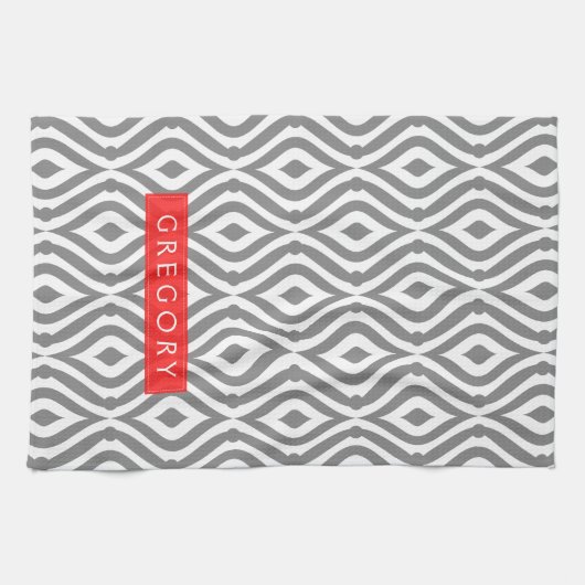 Monogram wit en grijs geometrisch patroon theedoek (Horizontaal)