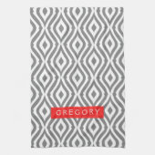 Monogram wit en grijs geometrisch patroon theedoek (Verticaal)