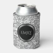 Monogram wit en grijs glitter blikjeskoeler (Blikje Voorkant)