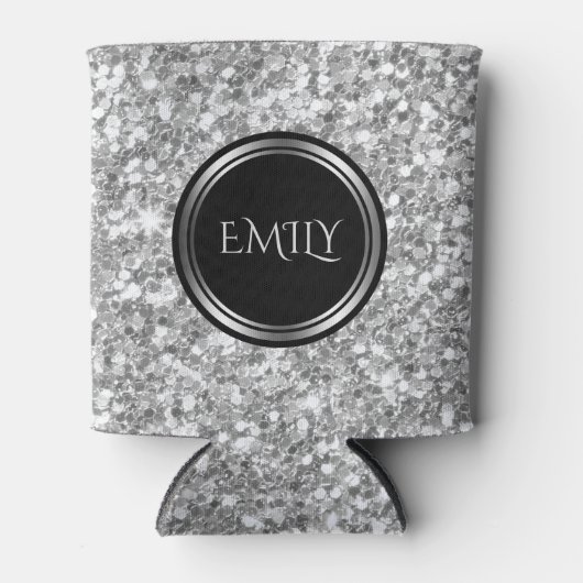 Monogram wit en grijs glitter blikjeskoeler (Voorkant)