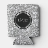 Monogram wit en grijs glitter blikjeskoeler (Achterkant)