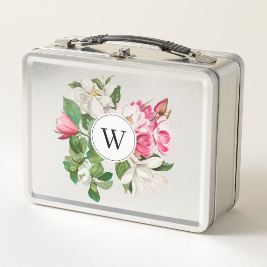 Monogram  wit en roze Magnolia Flowers (Voorkant)