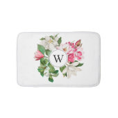 Monogram  wit en roze Magnolia Flowers Badmat (Voorkant)
