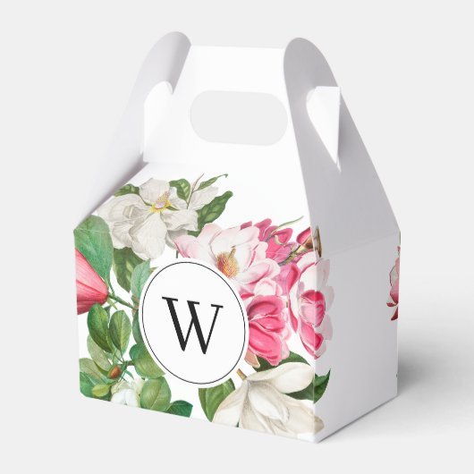 Monogram  wit en roze Magnolia Flowers Bedankdoosjes (Achterkant)