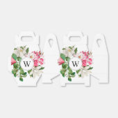 Monogram  wit en roze Magnolia Flowers Bedankdoosjes (Uitgevouwen)