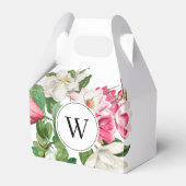 Monogram  wit en roze Magnolia Flowers Bedankdoosjes (Voorkant Zijde)
