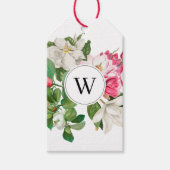 Monogram  wit en roze Magnolia Flowers Cadeaulabel (Voorkant)