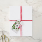 Monogram  wit en roze Magnolia Flowers Cadeaulabel (Met Touw)