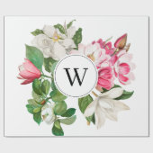 Monogram  wit en roze Magnolia Flowers Cadeaupapier (Vlak)