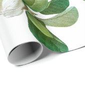 Monogram  wit en roze Magnolia Flowers Cadeaupapier (Rol Hoek)