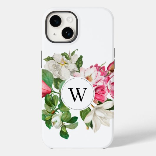 Monogram  wit en roze Magnolia Flowers Case-Mate iPhone Case (Achterkant)