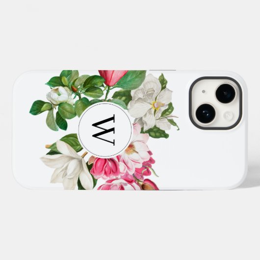 Monogram wit en roze Magnolia Flowers Case-Mate iPhone Case (Achterkant (horizontaal))