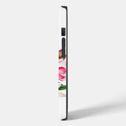 Monogram  wit en roze Magnolia Flowers Case-Mate iPhone Case (Achterkant / Links)