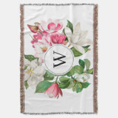 Monogram wit en roze Magnolia Flowers Deken (Voorkant Verticaal)