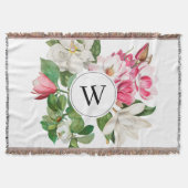 Monogram wit en roze Magnolia Flowers Deken (Voorkant)