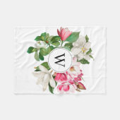 Monogram  wit en roze Magnolia Flowers Fleece Deken (Voorkant (Horizontaal))