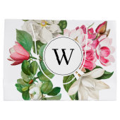 Monogram  wit en roze Magnolia Flowers Groot Cadeauzakje (Achterkant)