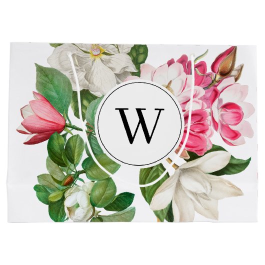 Monogram  wit en roze Magnolia Flowers Groot Cadeauzakje (Achterkant)