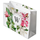 Monogram  wit en roze Magnolia Flowers Groot Cadeauzakje (Achterkant Gekanteld)