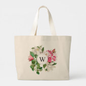 Monogram  wit en roze Magnolia Flowers Grote Tote Bag (Achterkant)