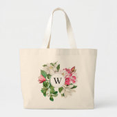 Monogram wit en roze Magnolia Flowers Grote Tote Bag (Voorkant)