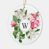 Monogram  wit en roze Magnolia Flowers Keramisch Ornament (Links)