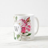 Monogram  wit en roze Magnolia Flowers Koffiemok (Voorkant rechts)