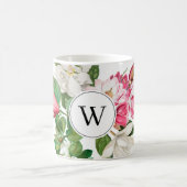 Monogram  wit en roze Magnolia Flowers Koffiemok (Center)