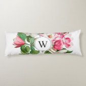 Monogram  wit en roze Magnolia Flowers Lichaamskussen (Achterkant)