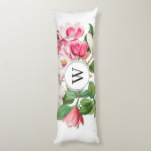 Monogram  wit en roze Magnolia Flowers Lichaamskussen (Achterkant (Verticaal))