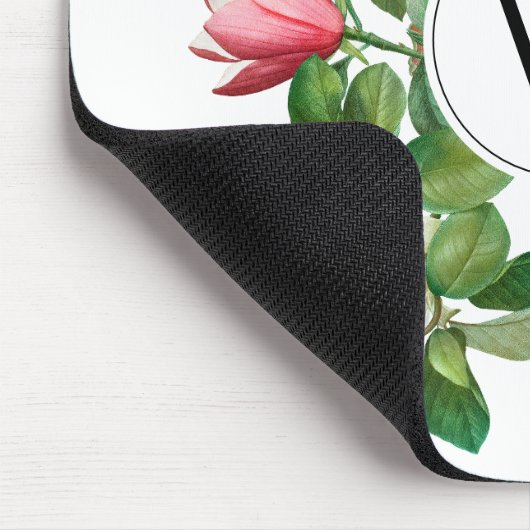 Monogram  wit en roze Magnolia Flowers Muismat (Hoek)