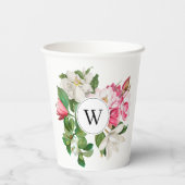 Monogram  wit en roze Magnolia Flowers Papieren Bekers (Achterkant)