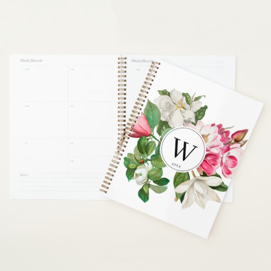Monogram wit en roze Magnolia Flowers Planner (Display)