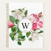 Monogram  wit en roze Magnolia Flowers Planner (Voorkant)