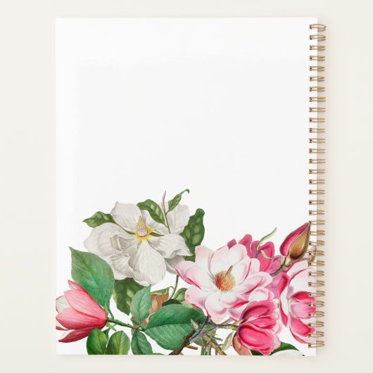 Monogram  wit en roze Magnolia Flowers Planner (Achterkant)