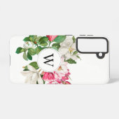 Monogram wit en roze Magnolia Flowers Samsung Galaxy Hoesje (Achterkant horizontaal)
