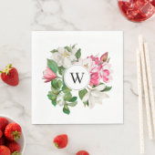 Monogram  wit en roze Magnolia Flowers Servet (Insitu)