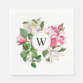 Monogram  wit en roze Magnolia Flowers Servet (Voorkant)