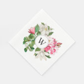 Monogram  wit en roze Magnolia Flowers Servet (Hoek)
