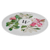 Monogram  wit en roze Magnolia Flowers Snijplank (Hoek)