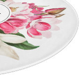 Monogram  wit en roze Magnolia Flowers Snijplank (Hoek)