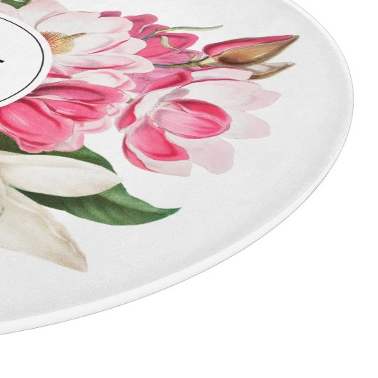 Monogram  wit en roze Magnolia Flowers Snijplank (Hoek)