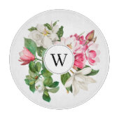 Monogram  wit en roze Magnolia Flowers Snijplank (Voorkant)