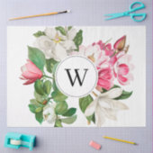 Monogram  wit en roze Magnolia Flowers Tissuepapier (Craft)