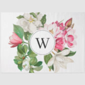 Monogram  wit en roze Magnolia Flowers Tissuepapier (Voorkant)