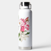 Monogram  wit en roze Magnolia Flowers Waterfles (Achterkant)