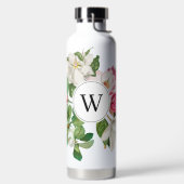 Monogram  wit en roze Magnolia Flowers Waterfles (Links)